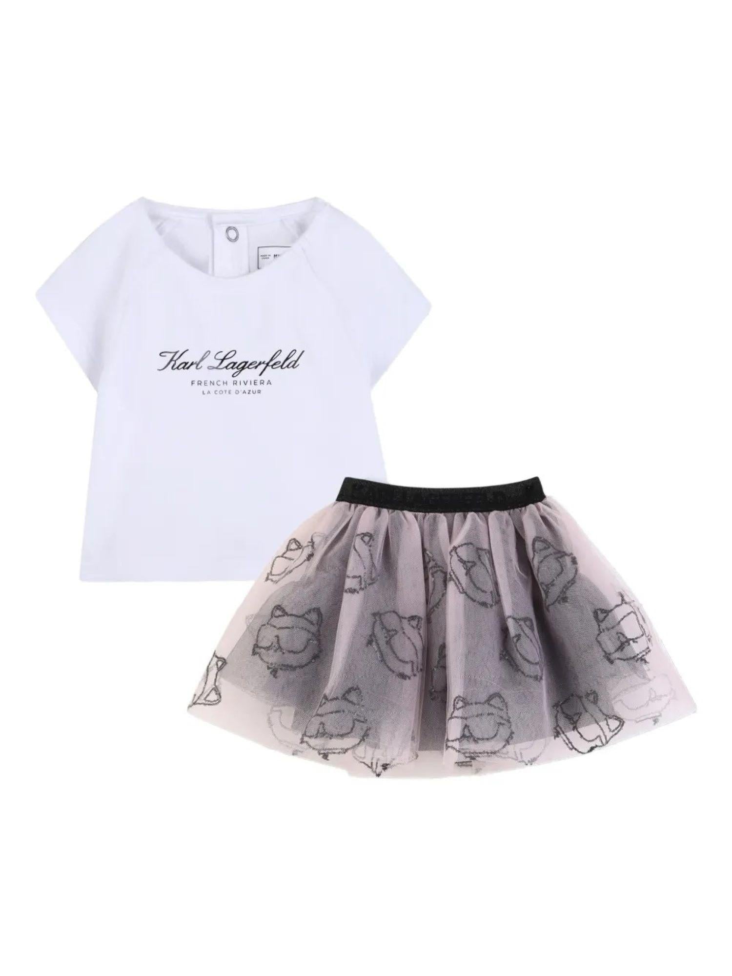 Karl Lagerfeld completo neonata T-shirt e gonna in tulle bianco rosa Z31055 BIANCO ROSA KARL LAGERFELD KIDS 
