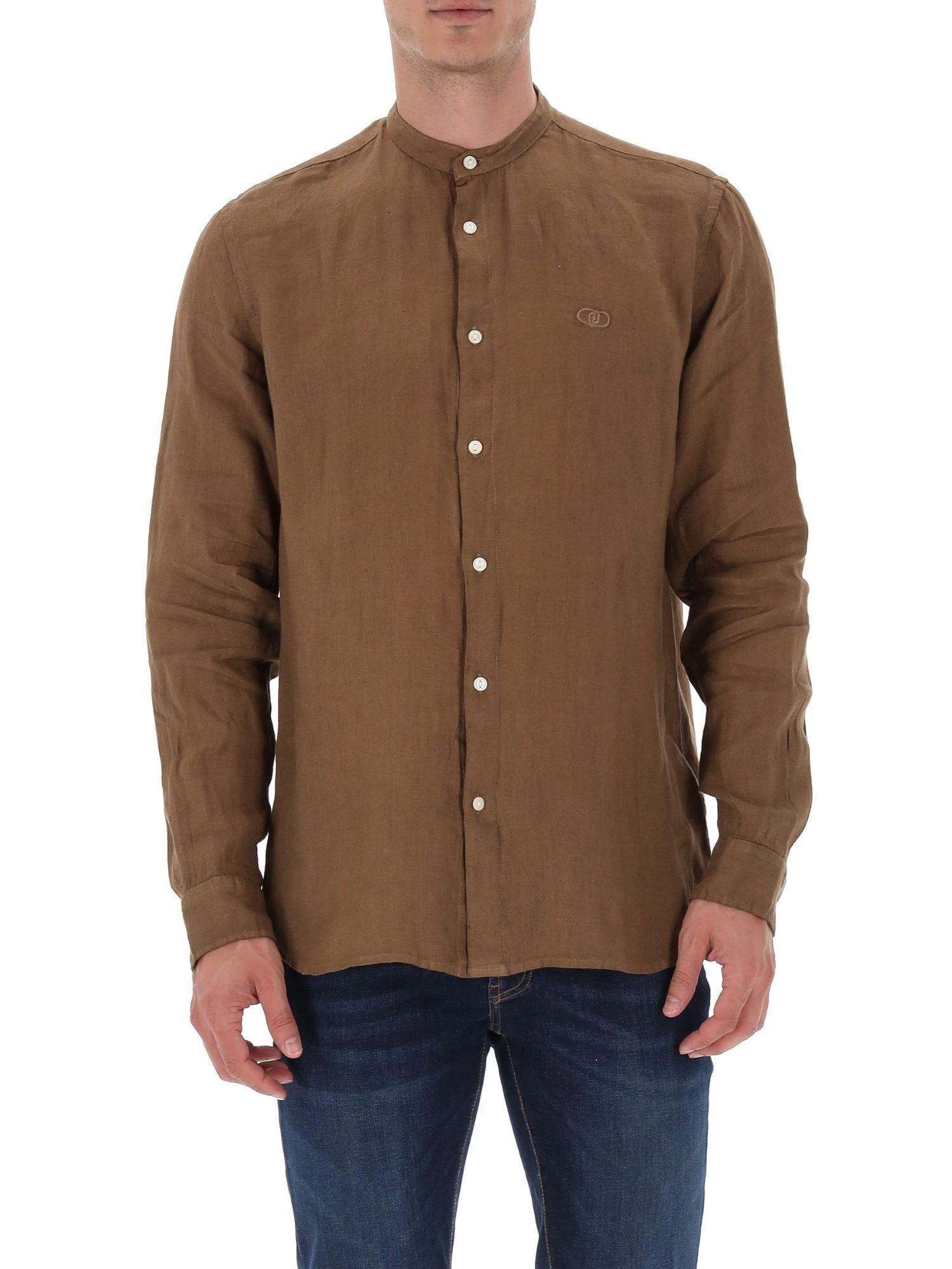 Liu Jo camicia alla coreana uomo in lino marrone QA6205T4359 81124 LIU JO 