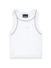 Disclaimer top crop a costine con strass bianco