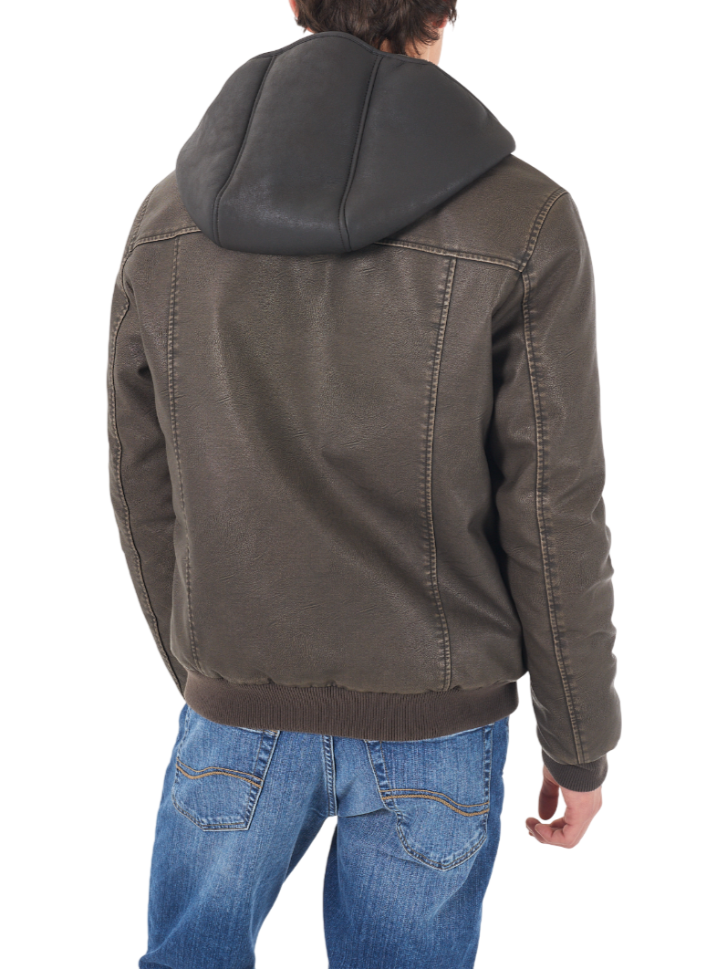 Yes Zee giubbino uomo in ecopelle con cappuccio marrone J825-B800 0276 YES-ZEE 