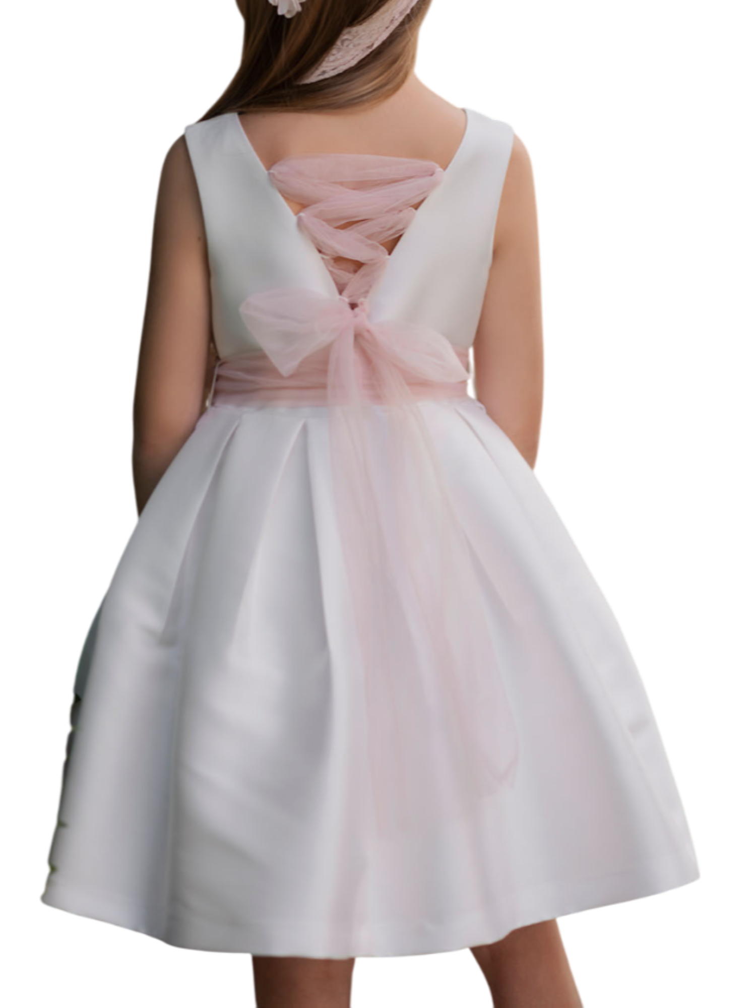 Mimilù abito da cerimonia in mikado con tulle bianco rosa 213 UNI MImilù 