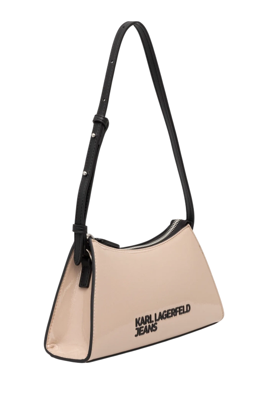 Karl Lagerfeld Jeans borsa in vernice con logo rosa cipria