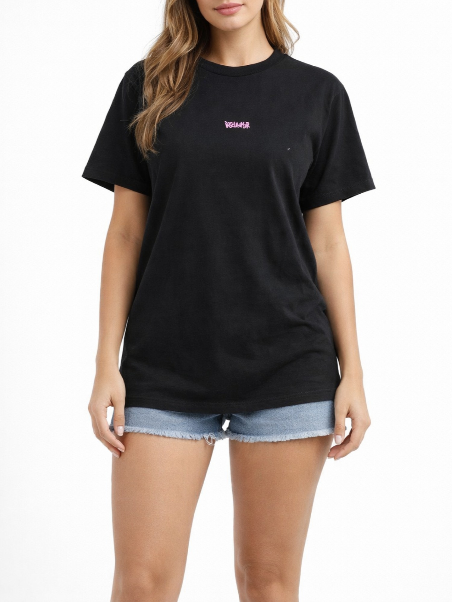 Disclaimer T-shirt donna manica corta con logo glitter nero 55553 NERO-ST.FUCSIA DISCLAIMER 