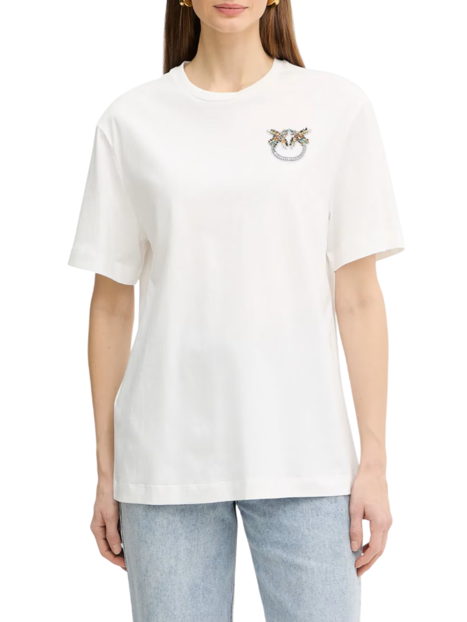 Pinko T-shirt manica corta con logo strass Strepitoso bianco 105526-A33F Z05 PINKO 