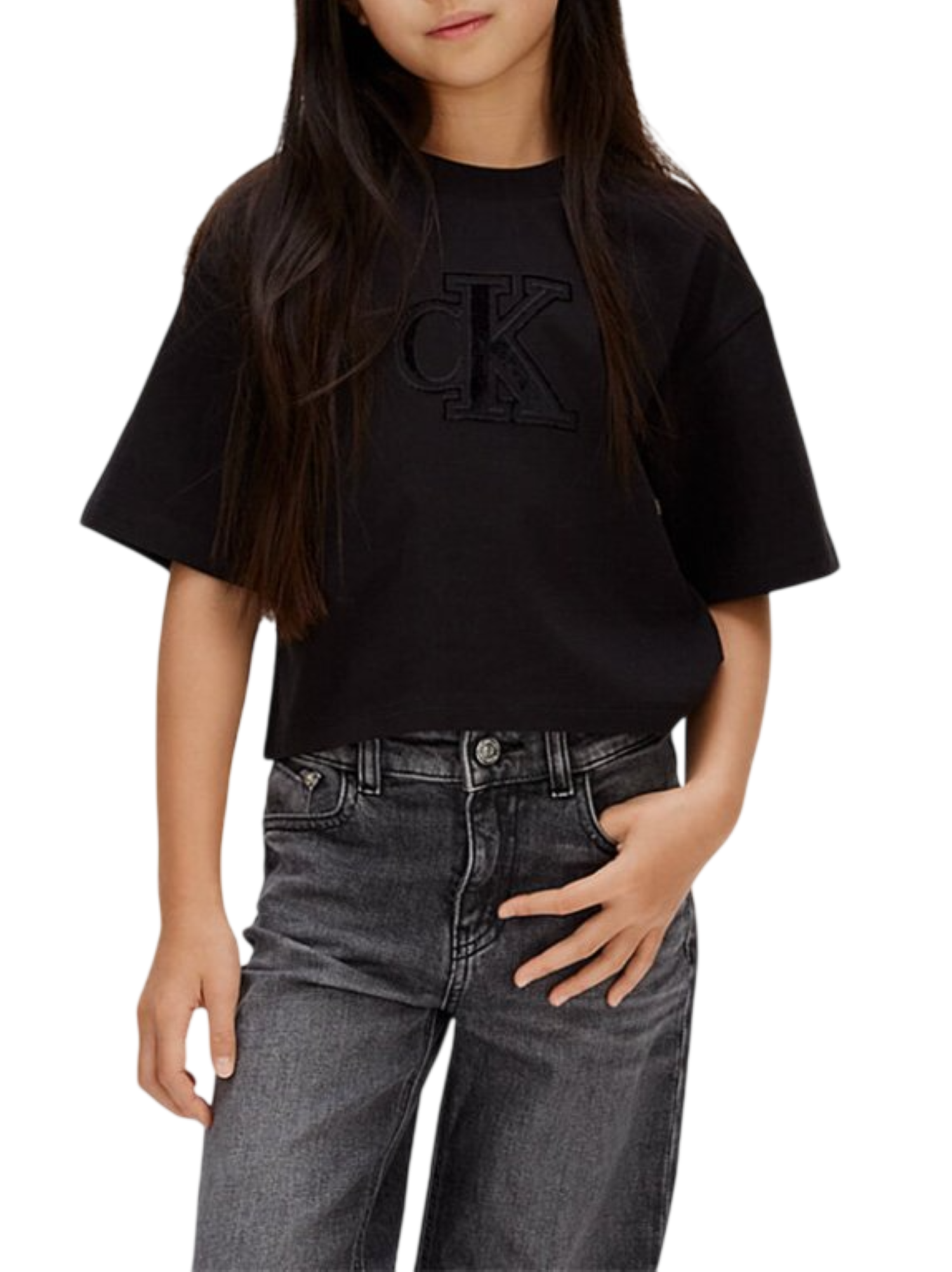 Calvin Klein Jeans T-shirt crop con logo velvet nero IG0IG03062 BEH Calvin Klein Jeans 