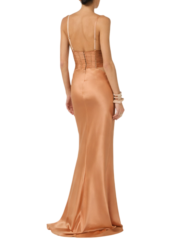 Elisabetta Franchi abito lungo satin con fascette bronzo ABR5362 EV8 ELISABETTA FRANCHI 