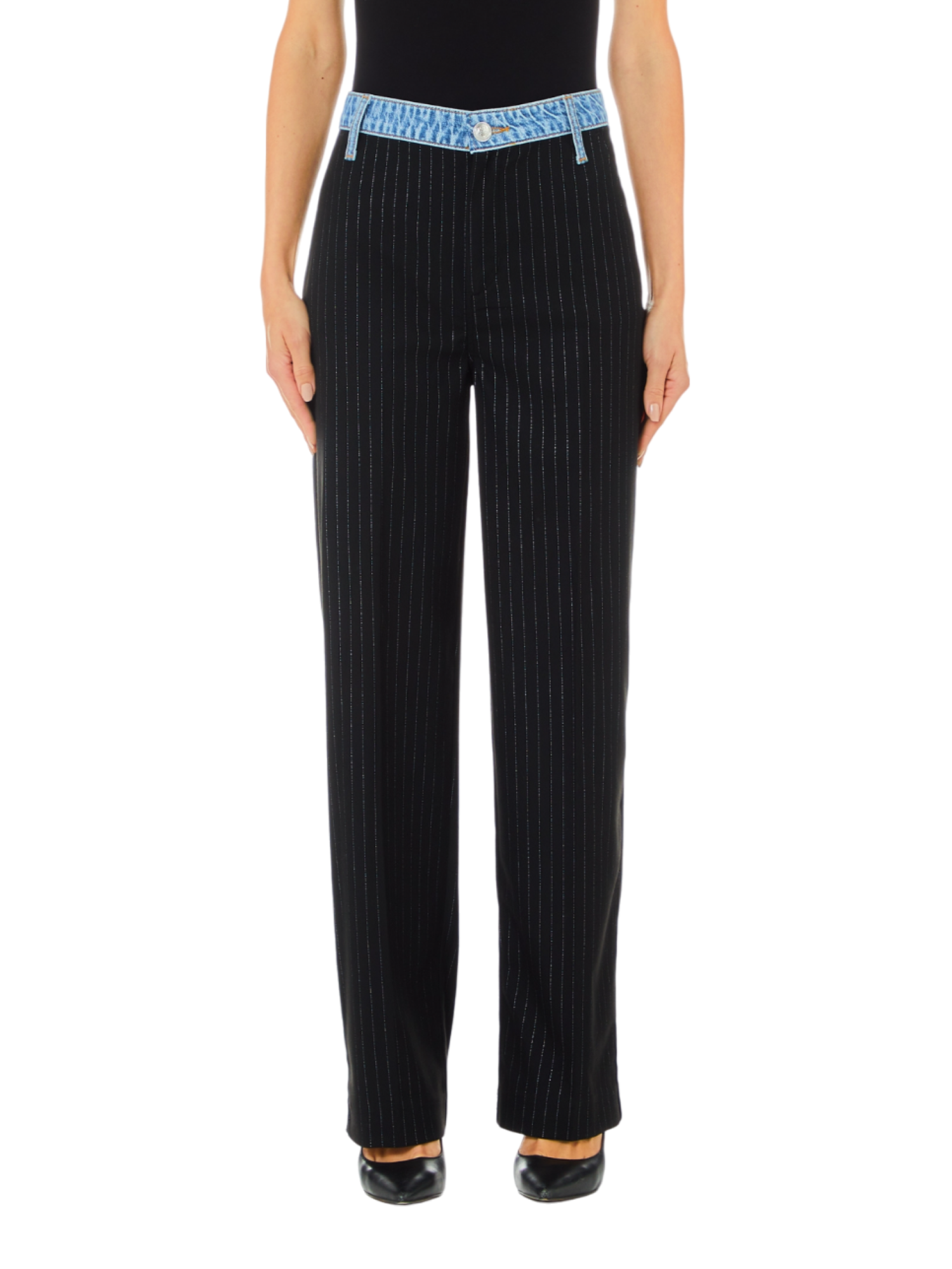 Liu Jo pantaloni gessati gamba dritta nero UF4079DS059 78751 LIU JO 
