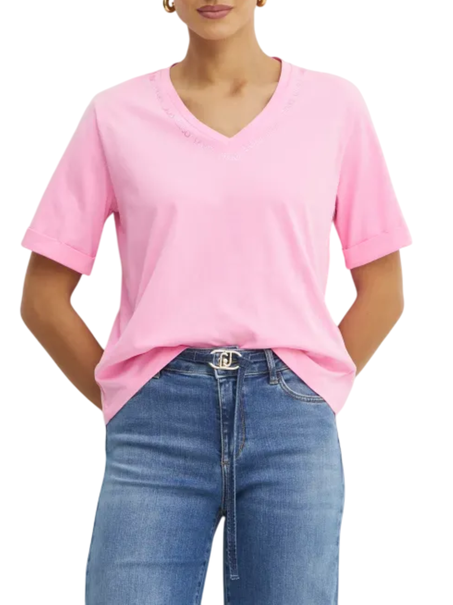 Liu Jo T-shirt manica corta con scollo a V rosa TA5175JS923 M9491 LIU JO 