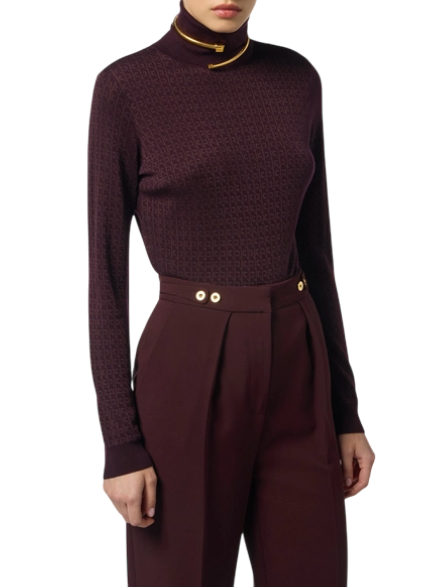 Elisabetta Franchi maglia dolcevita con logo jacquard borgogna MK23S56E2 EA4 ELISABETTA FRANCHI 