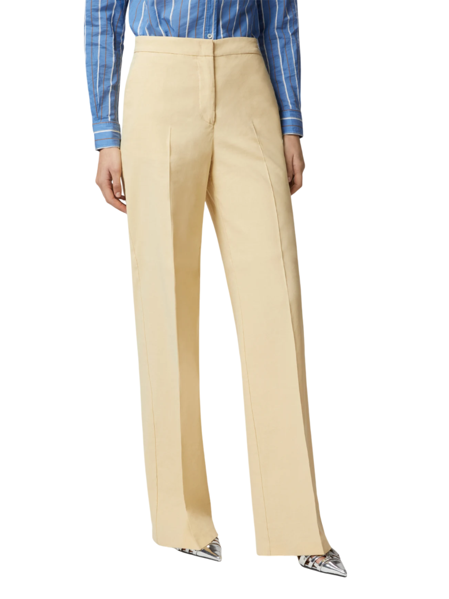 Pinko pantaloni flare Jacopone in lino stretch giallo ocra chiaro