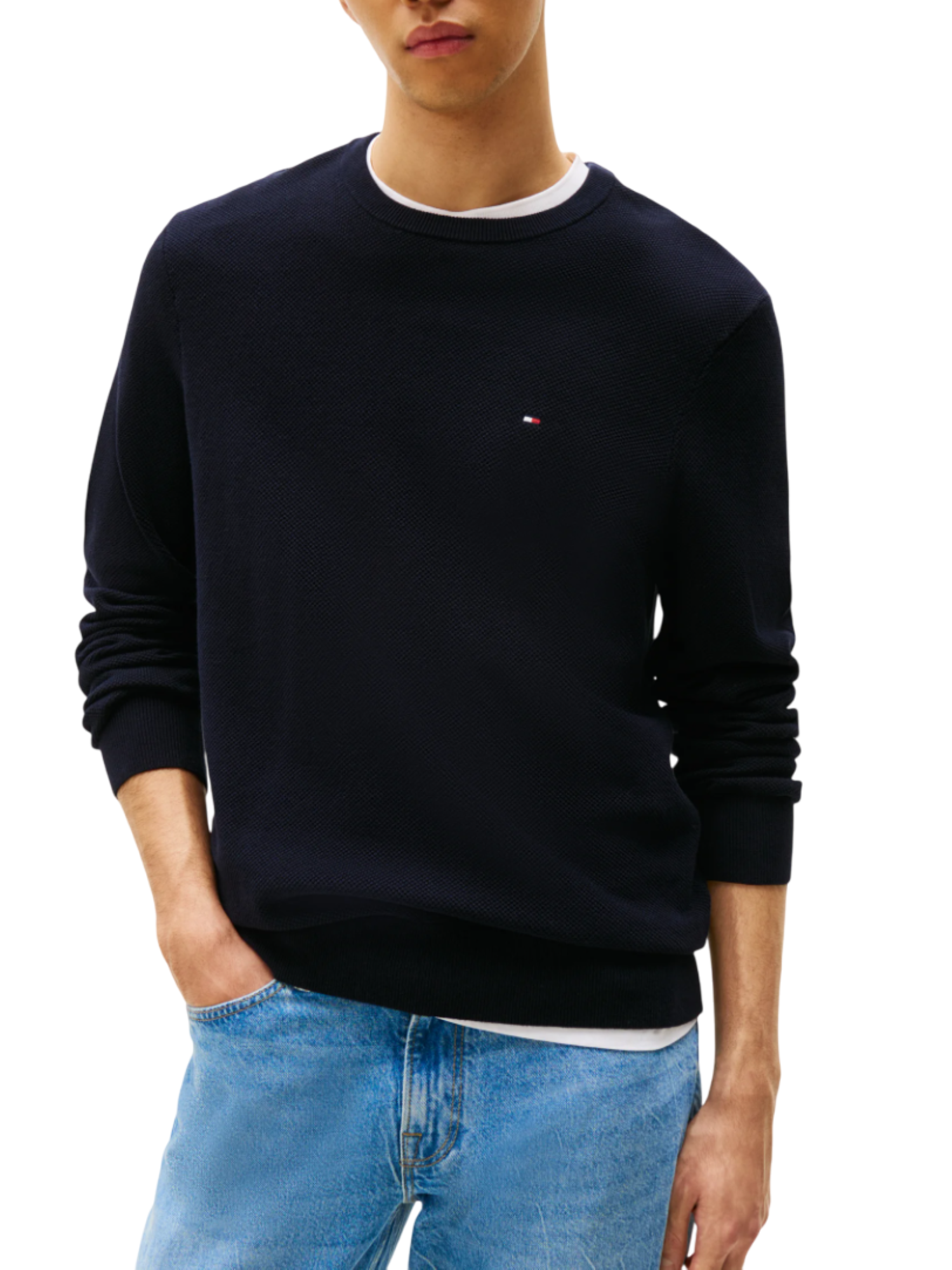 Tommy Hilfiger maglia tramata Essential in cotone blu MW0MW36347 DW5 Tommy Hilfiger 