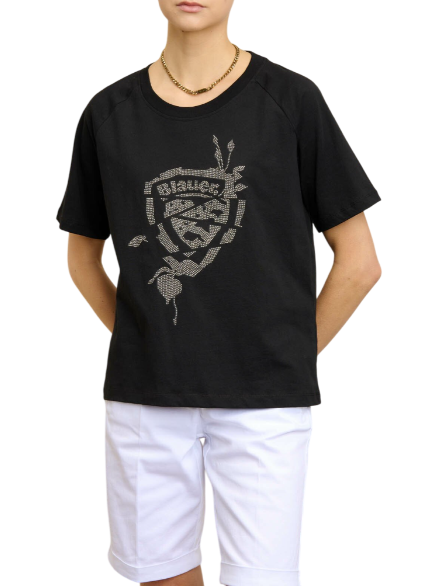 Blauer T-shirt Havey manica corta con logo borchiato nero 25SBLDH02386-007144 999 BLAUER 
