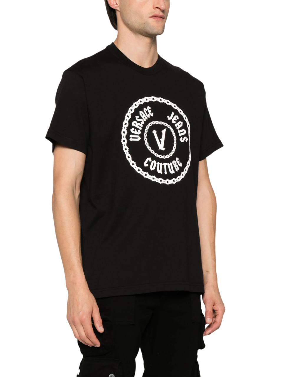 Versace Jeans Couture T-shirt manica corta stampa logo Chain nero 77GAHT03-CJ00T 899 VERSACE Jeans Couture 