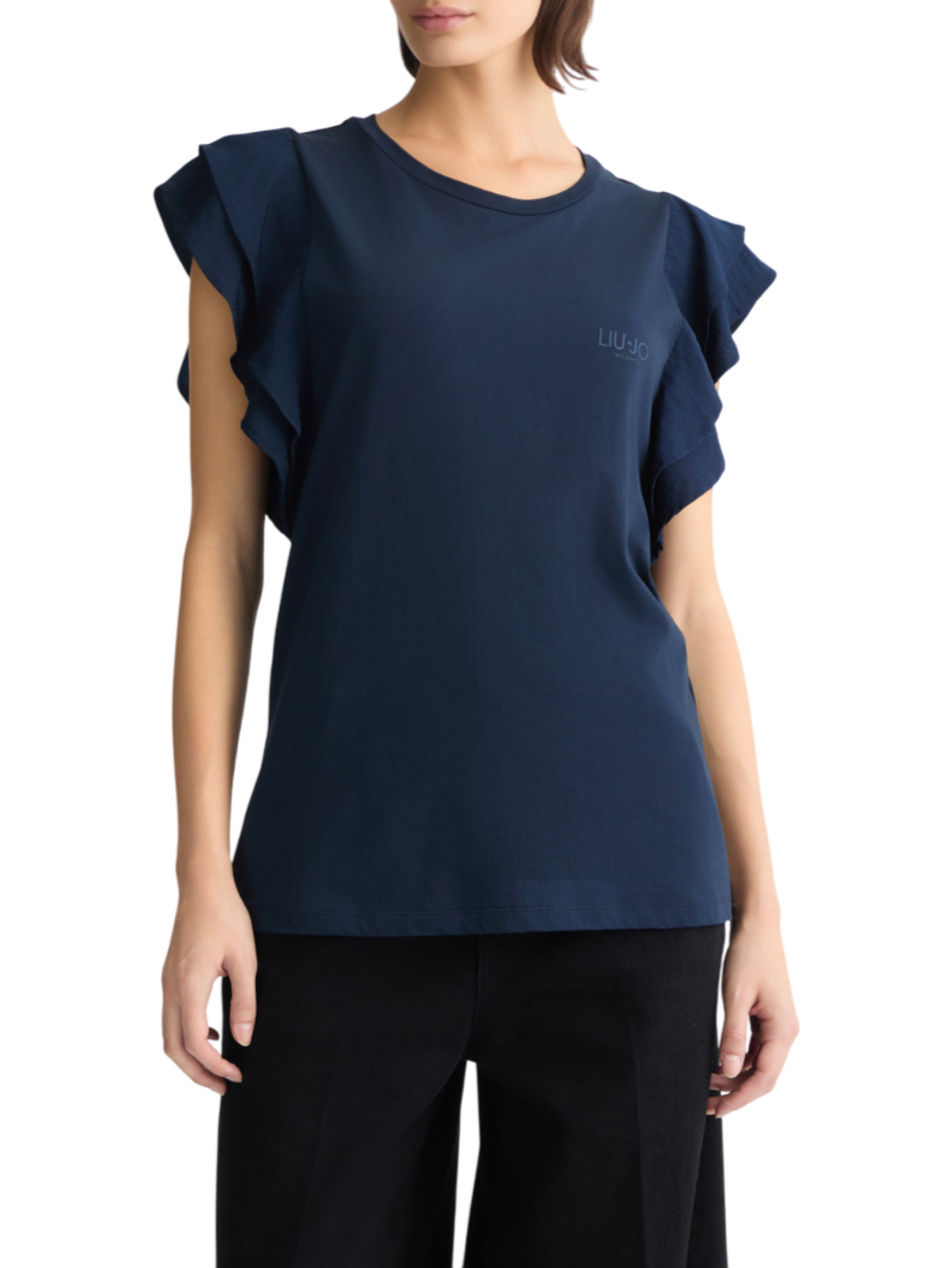 Liu Jo T-shirt manica corta con volant blu