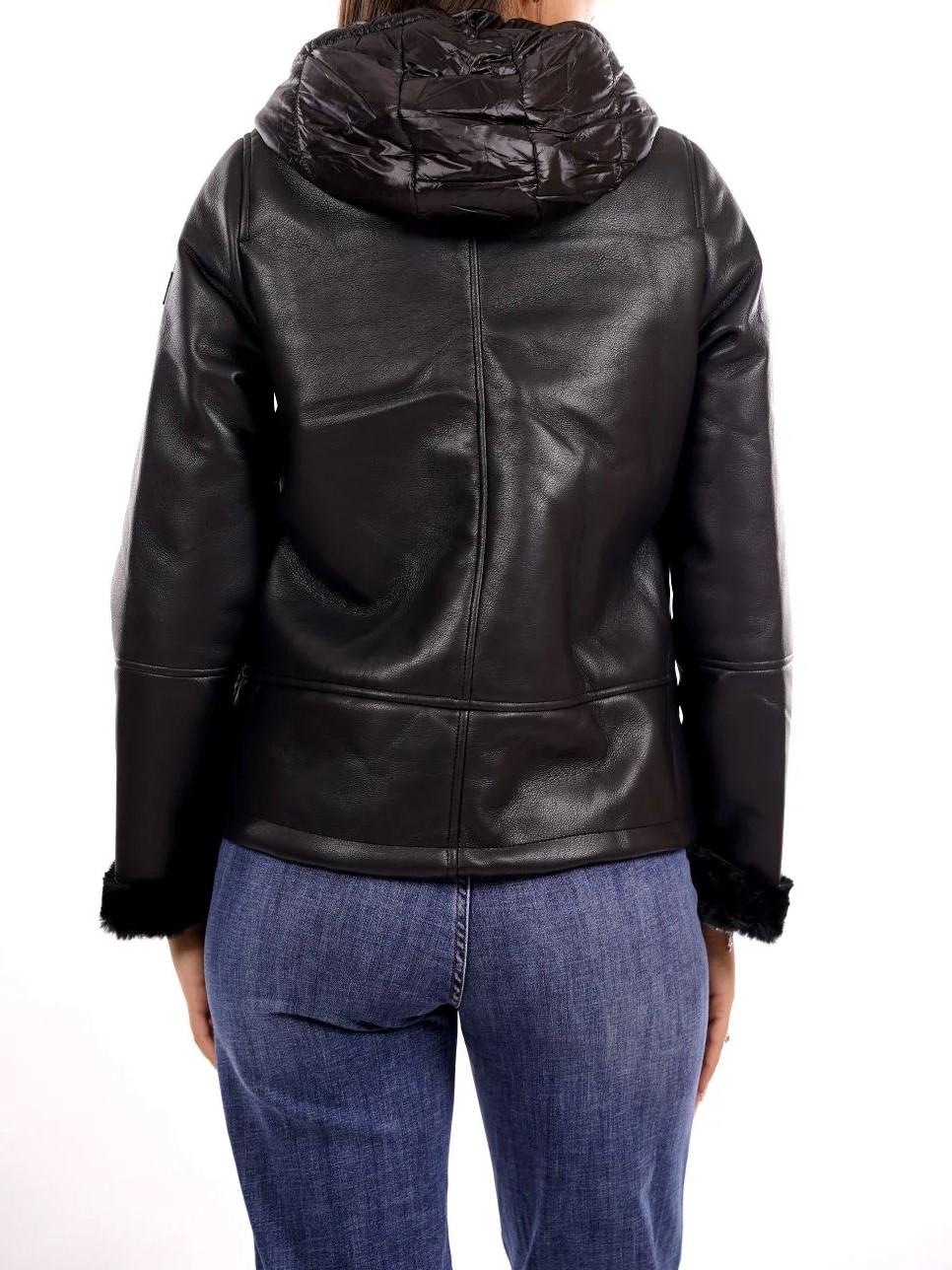 Yes Zee giubbino donna in ecopelle e nylon nero J018-GB00 0801 YES-ZEE 