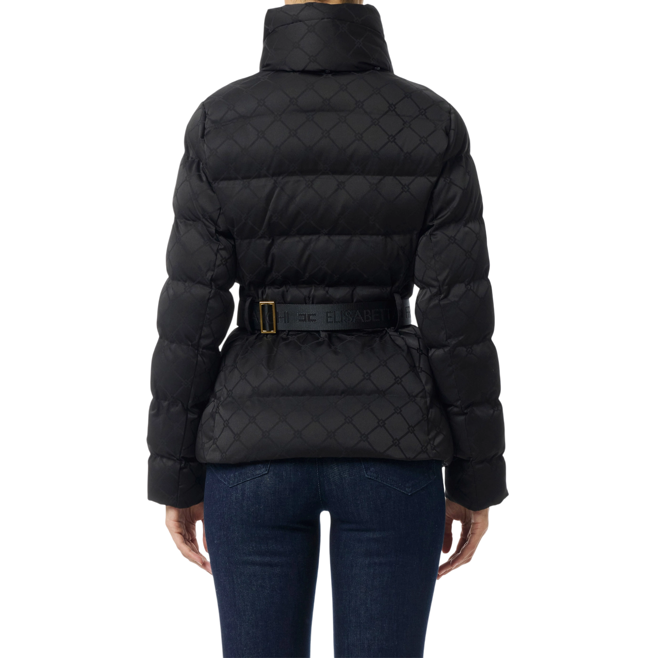 Elisabetta Franchi piumino in fantasia logata con cintura nero PI83D56E2 110 ELISABETTA FRANCHI 