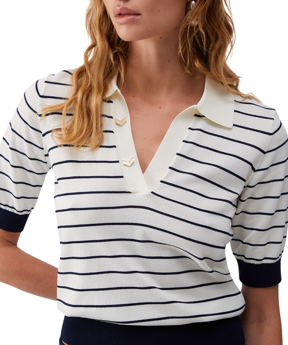 Liu Jo maglia stile polo a righe panna blu TA6215MS55N C3882 LIU JO 