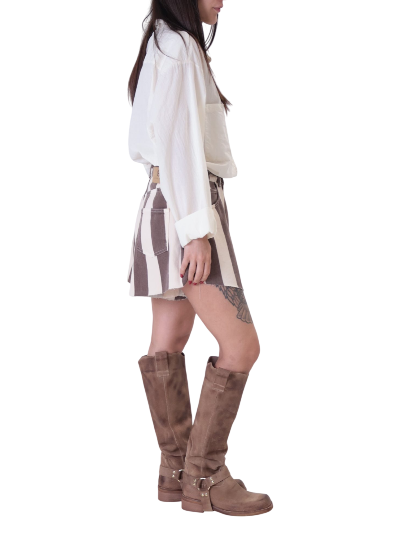 Haveone shorts in denim a righe marrone beige PSB-Q626 MORO HAVEONE 