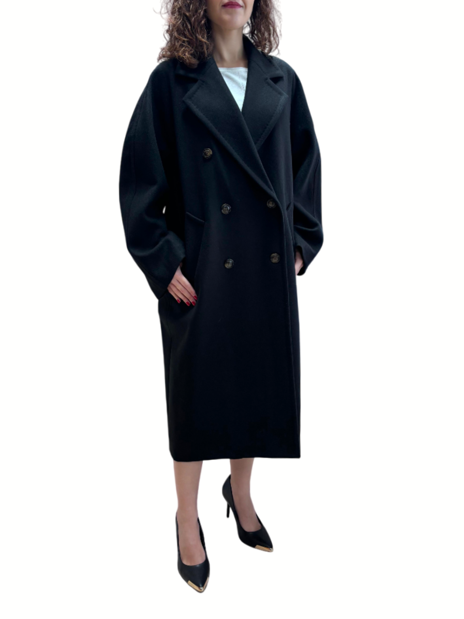 White Wise cappotto doppiopetto over misto lana nero WW19407 NERO WHITE WISE 