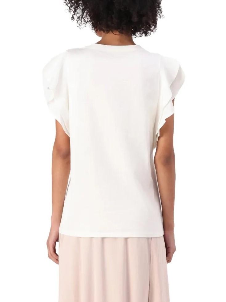 Liu Jo T-shirt manica corta con volant bianco latte