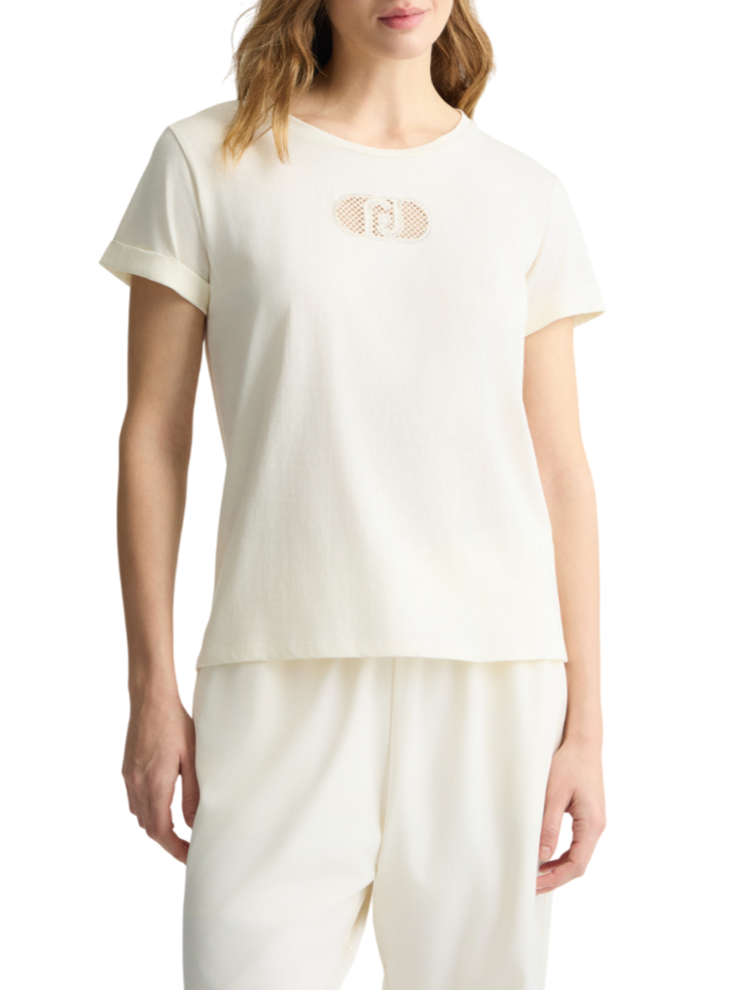 Liu Jo T-shirt maniche corte con logo monogram strass bianco latte TA5180JS923 M9248 LIU JO 