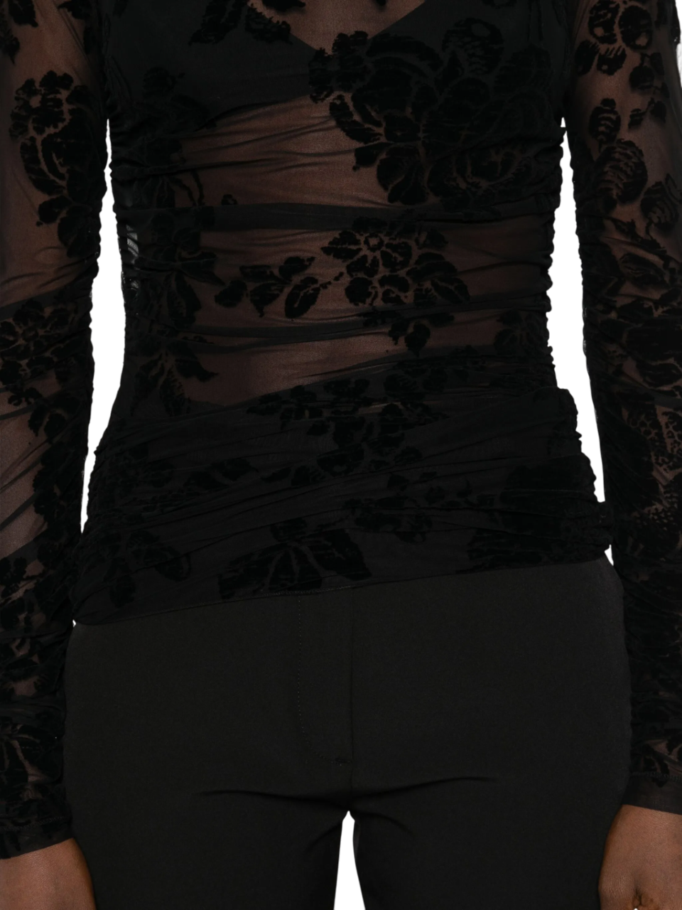 Pinko top Puzzle in tulle floreale flock nero 105601-A2QD ZD0 PINKO 