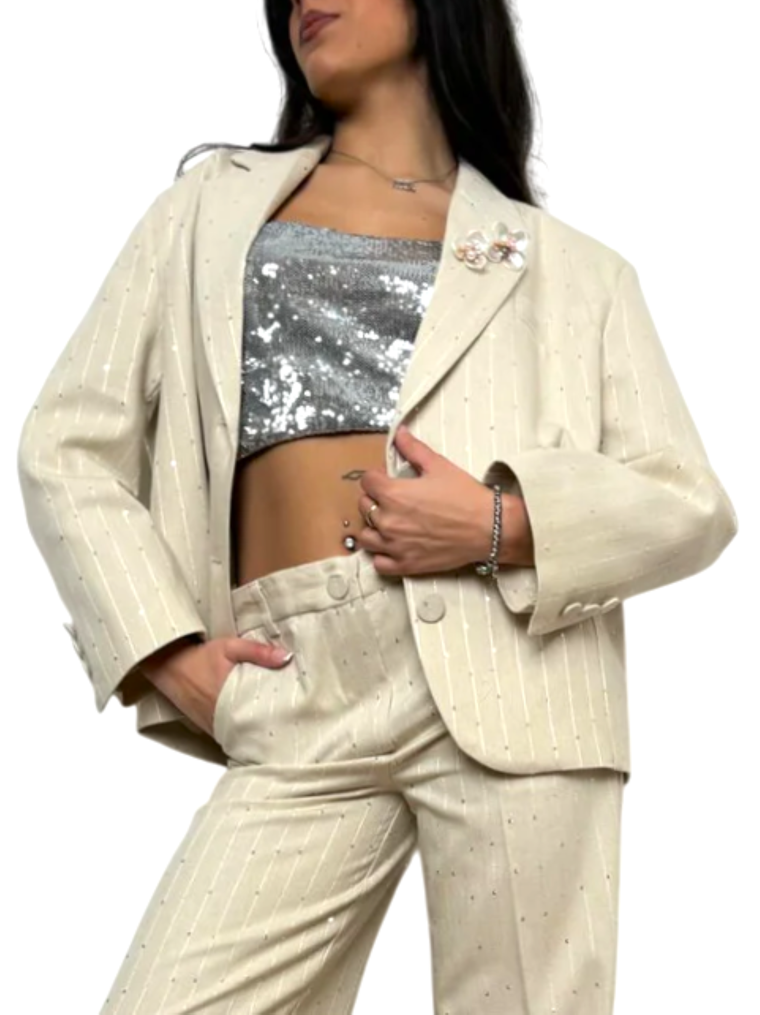Vicolo giacca blazer over con paillettes beige TD0437 BEIGE VICOLO 