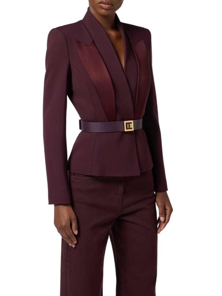 Elisabetta Franchi giacca in crepe con revers satin borgogna GI17656E2 EA4 ELISABETTA FRANCHI 