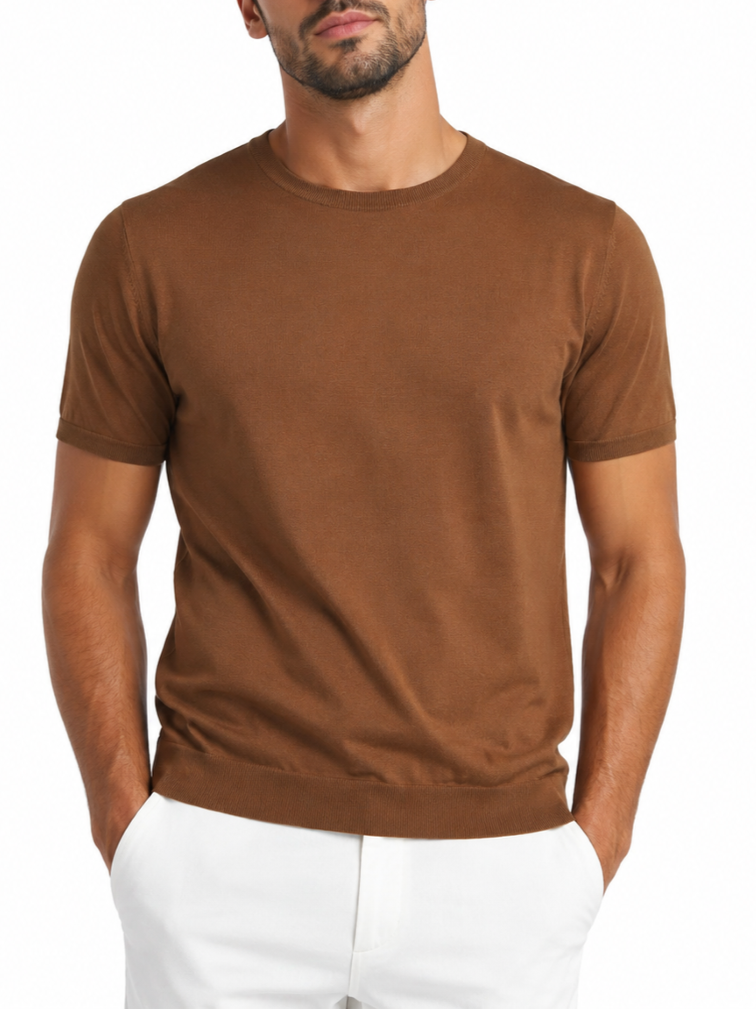 Opificio maglia manica corta uomo misto lino marrone 661261 AVANA Opificio 4.0 