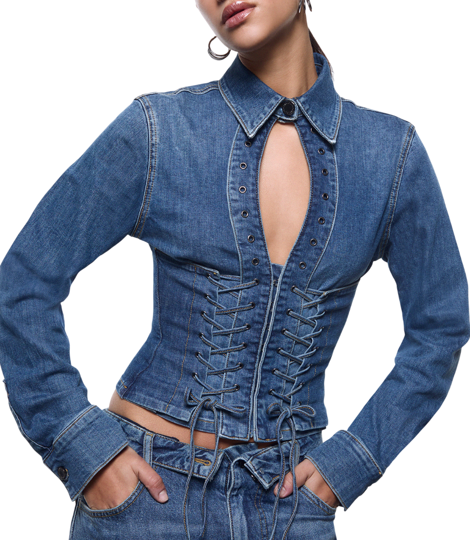 Liu Jo camicia donna crop in denim con stringhe lavaggio blu UA6507D0399 79157 LIU JO 