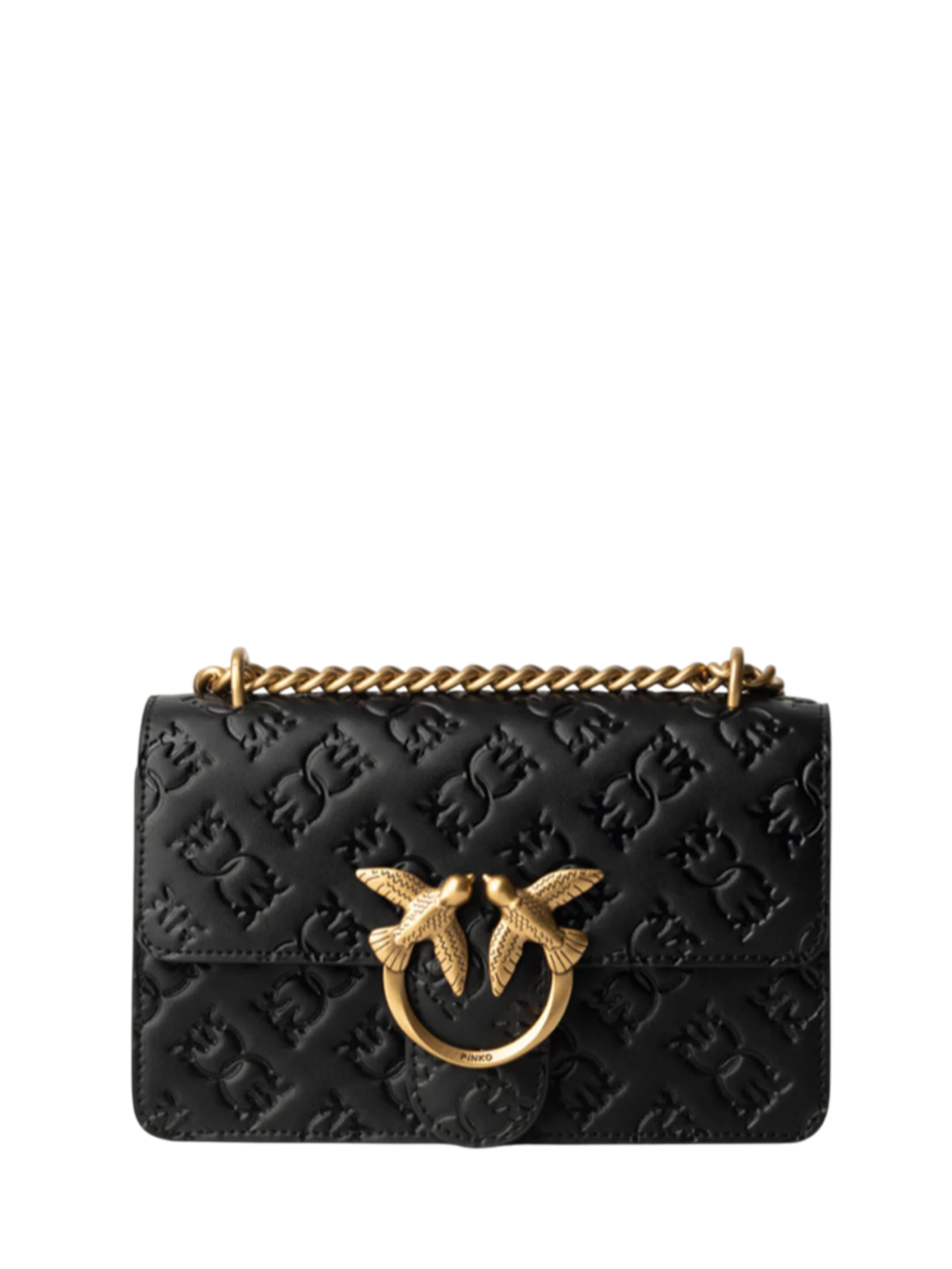 Pinko borsa Love One Mini in pelle con logo imprimè nero oro 100074-A1YB Z99Q PINKO 
