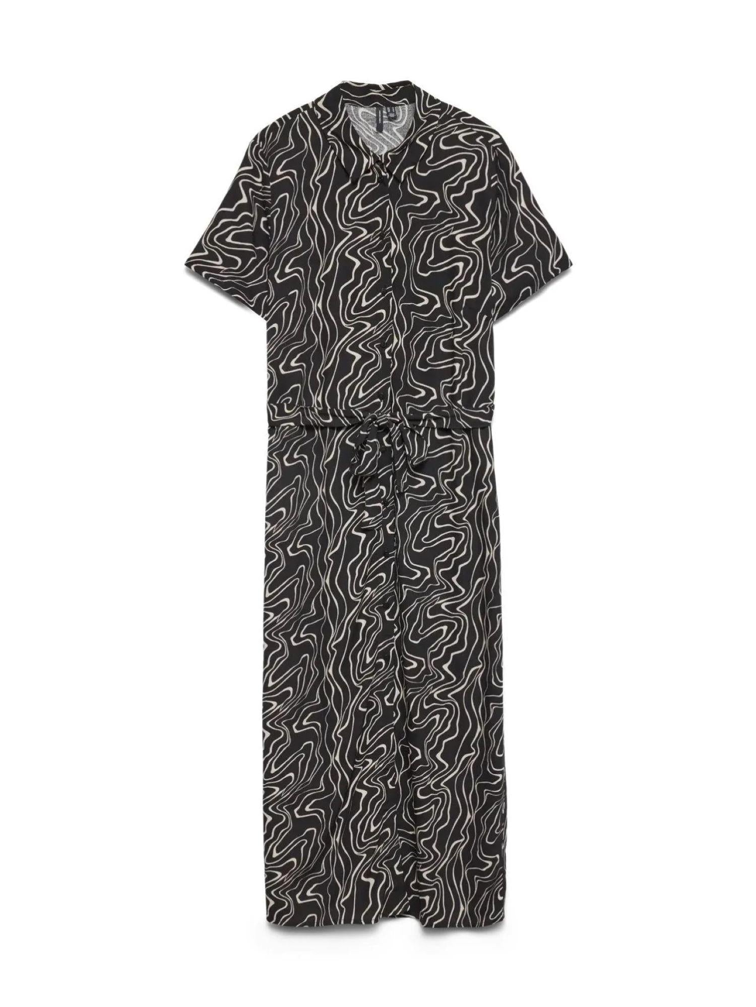 Vero Moda abito corto chemisier donna in fantasia nero beige 10302043 BLACK DANA VERO MODA 