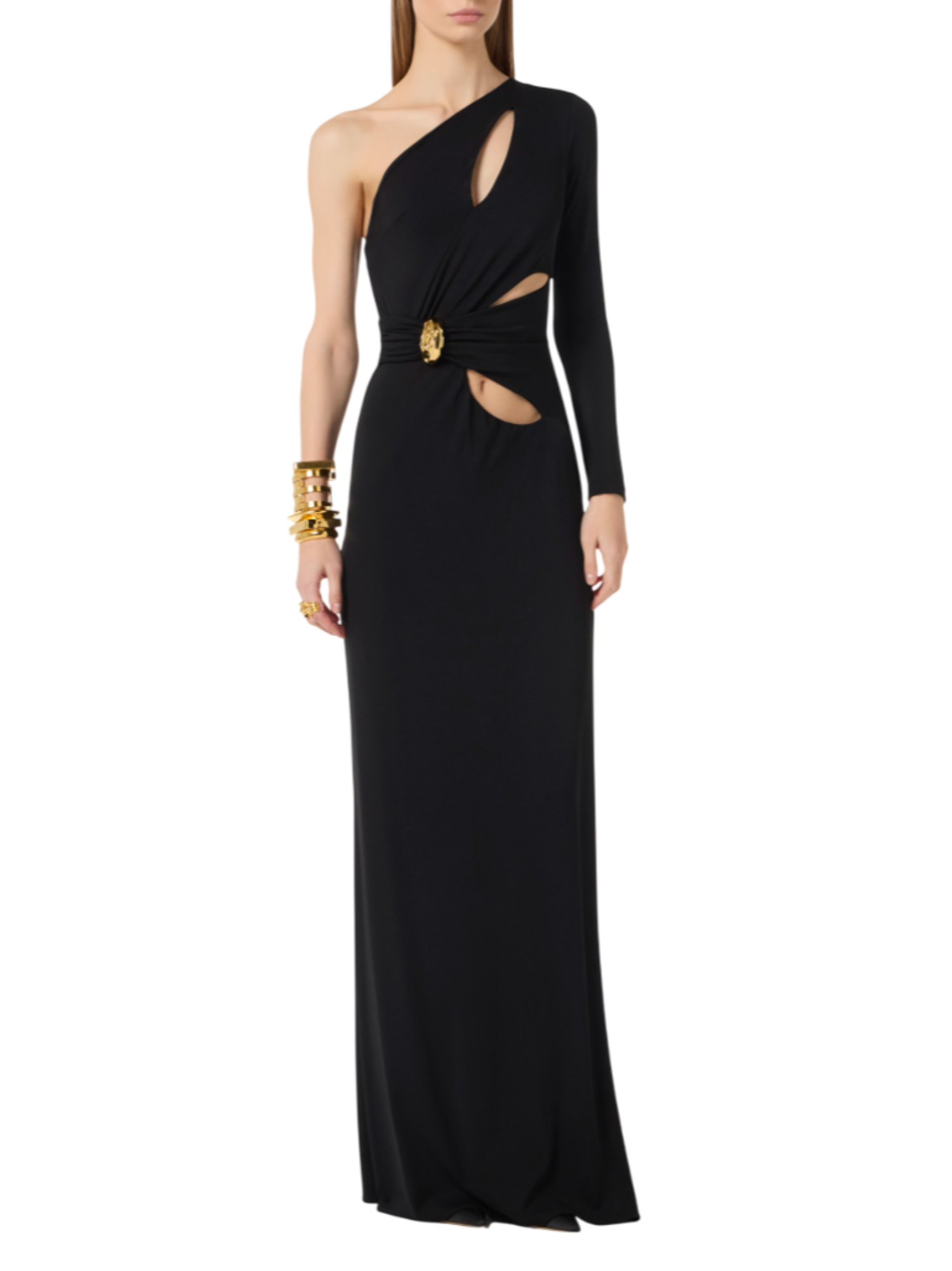 Elisabetta Franchi abito lungo monospalla con cut out nero ABR2561 110 ELISABETTA FRANCHI 