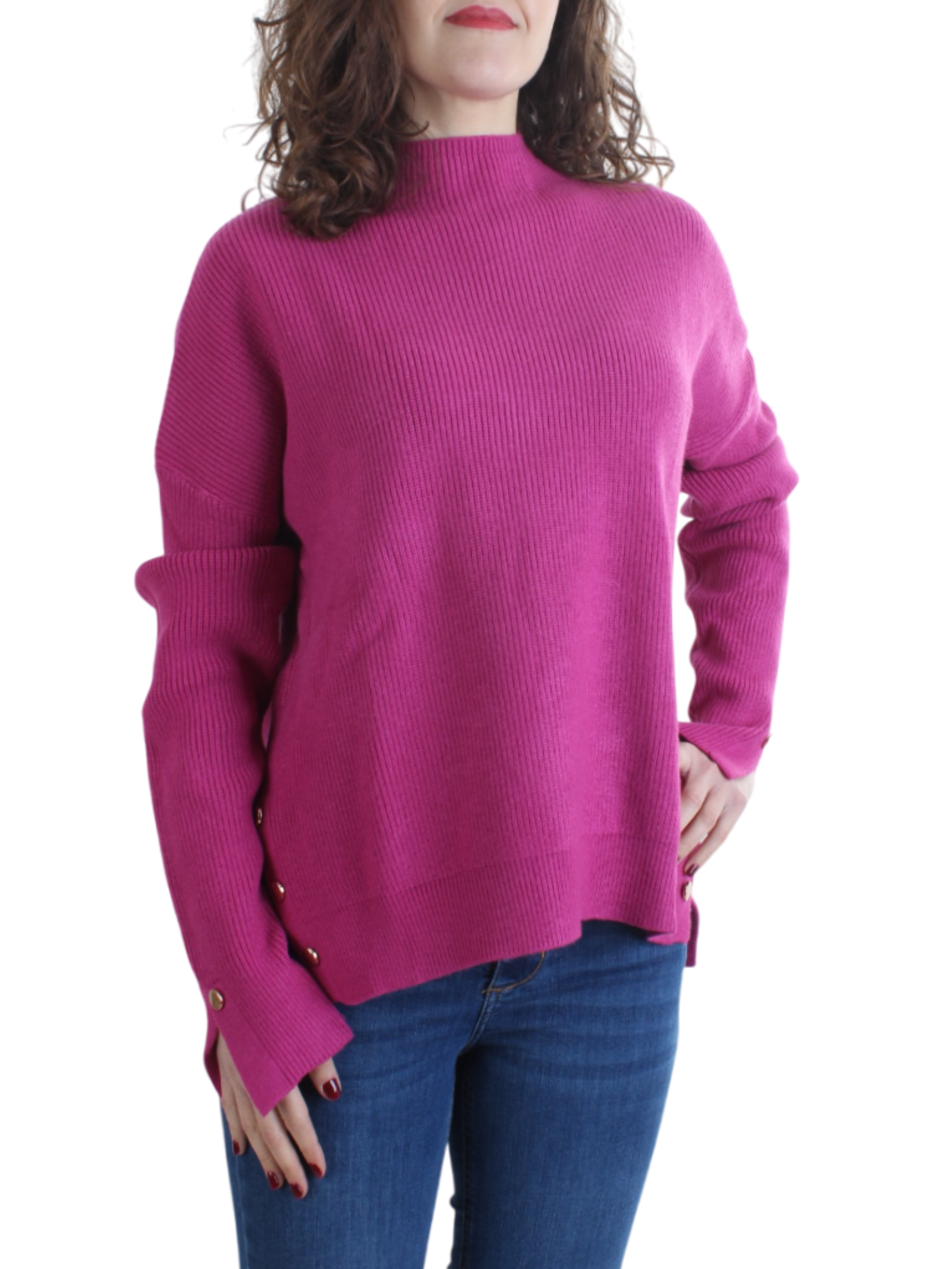 White Wise maglia collo cretere a costine fucsia