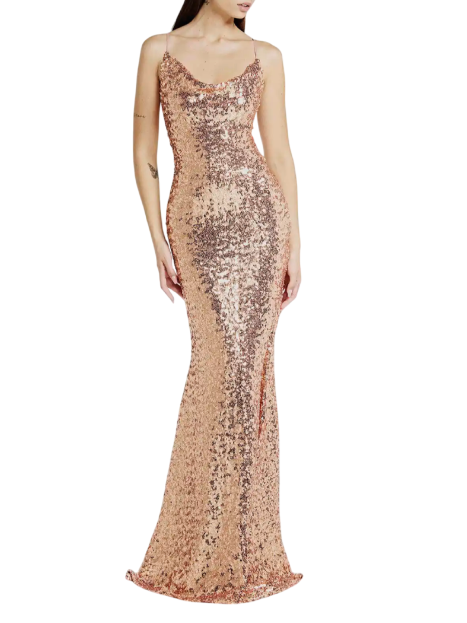 Atelier Legora abito elegante a sirena con paillettes oro rosa AT129 GOLD A.LEGORA 