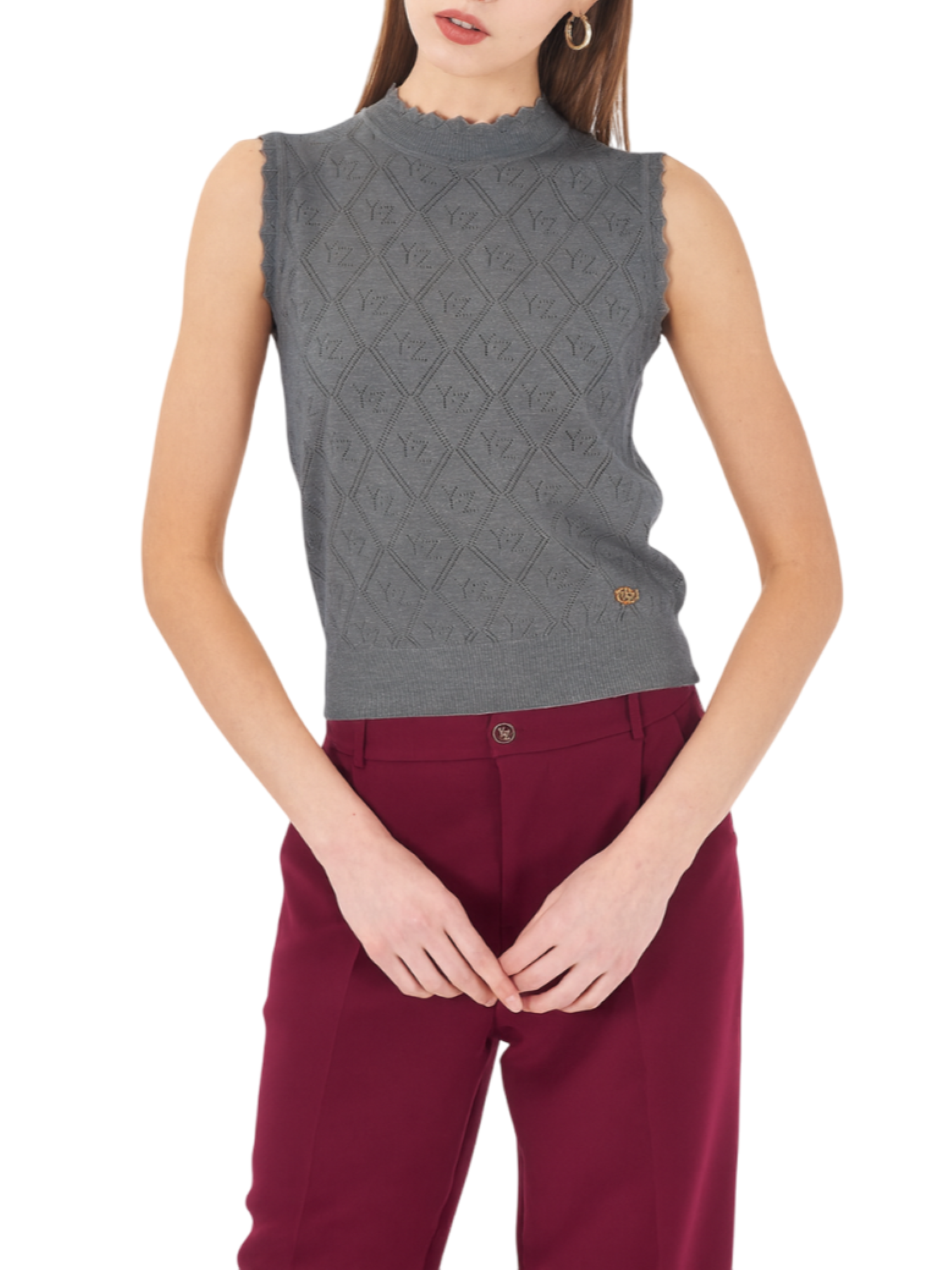 Yes Zee maglia smanicata lurex donna argento M113-IK00 0809 YES-ZEE 