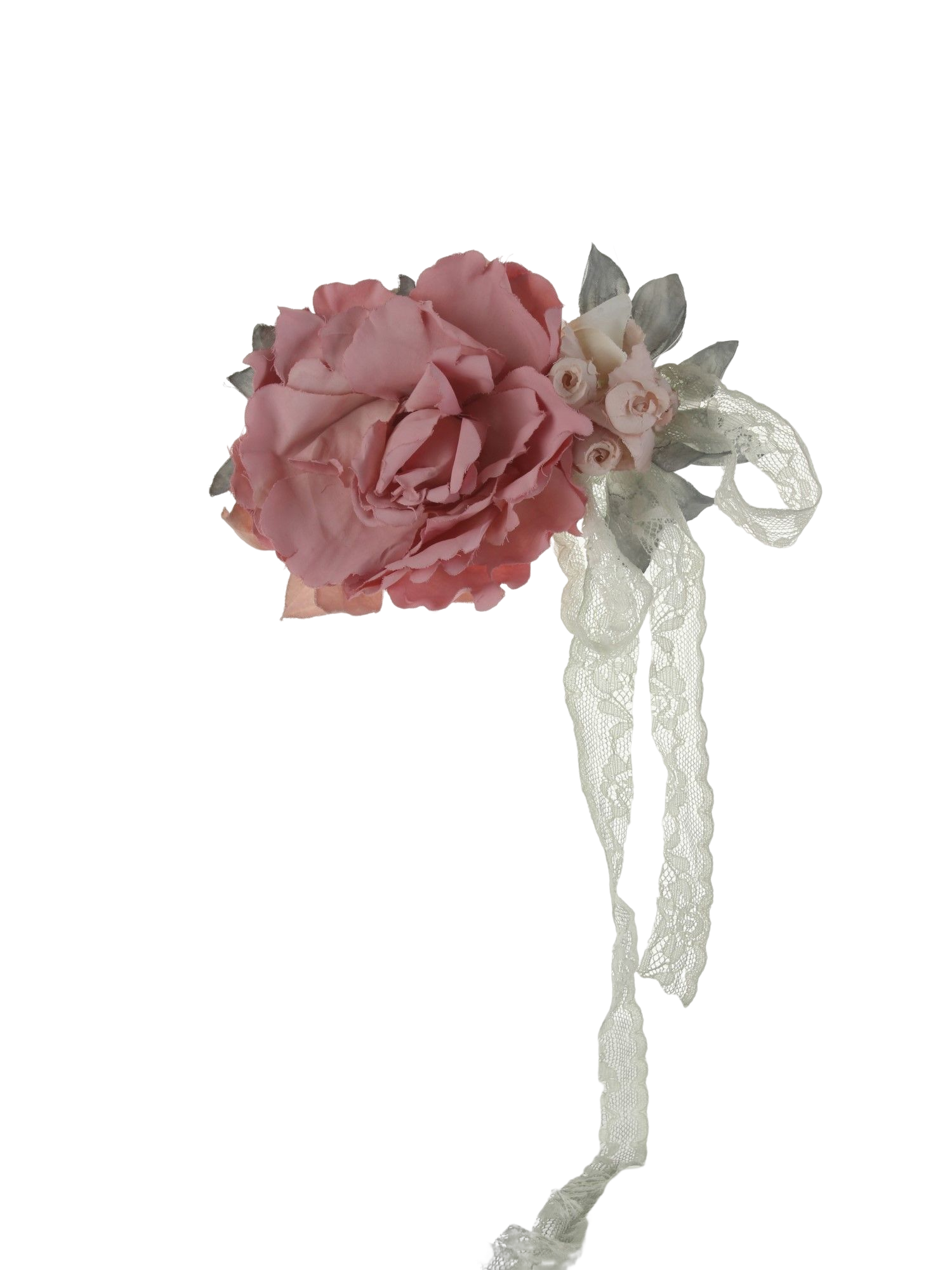 MIMILU' Fermaglio per cerimonia da bambina con fiori e pizzo Rosa 642TOCADO UNI MImilù 
