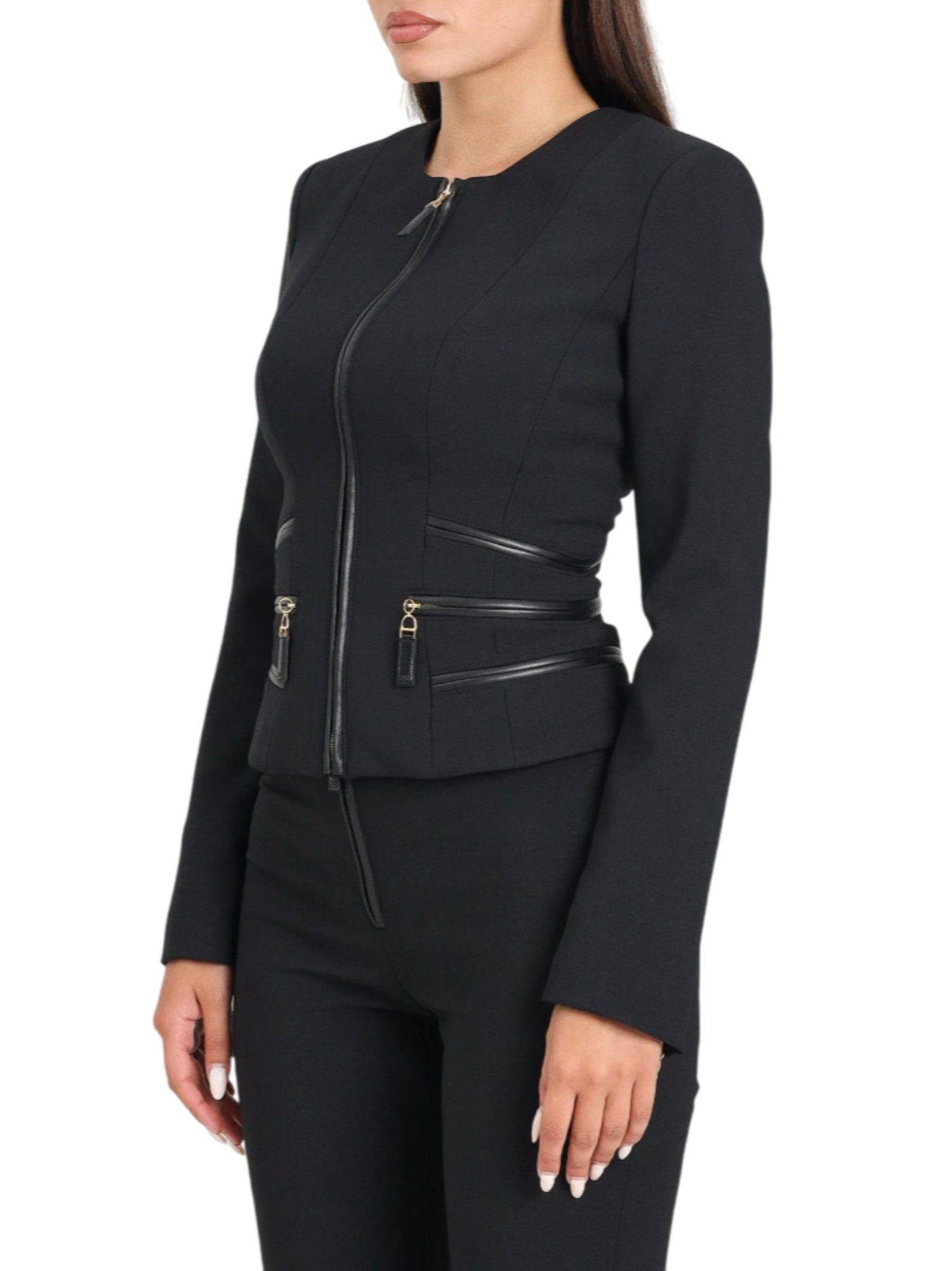 Elisabetta Franchi giacca slim in crepe con zip nero GI17356E2 110 ELISABETTA FRANCHI 