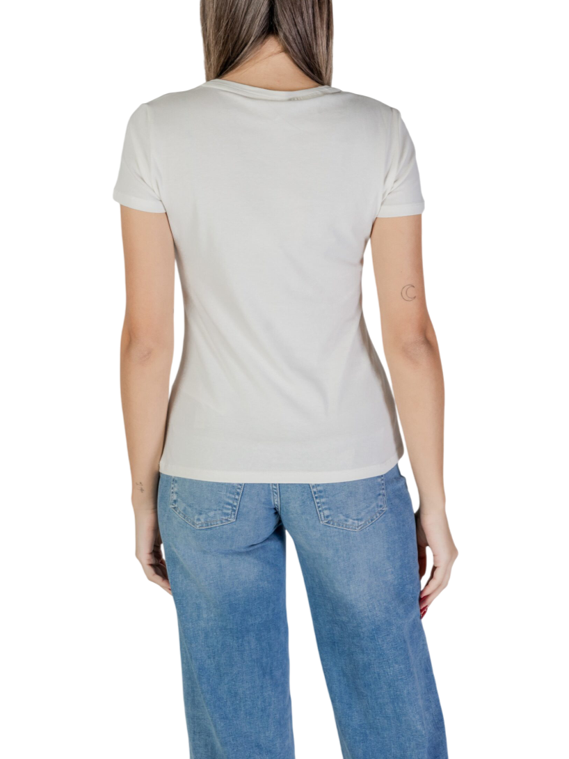 Liu Jo T-shirt manica corta slim con logo strass bianco latte