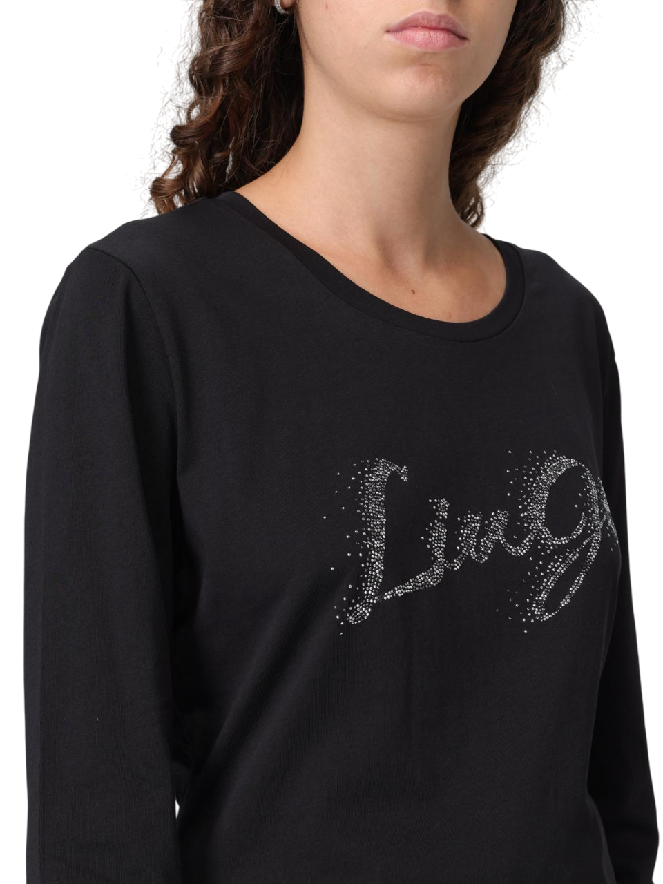 Liu Jo T-shirt manica lunga con logo strass nero UF5283JS923 P9004 LIU JO 
