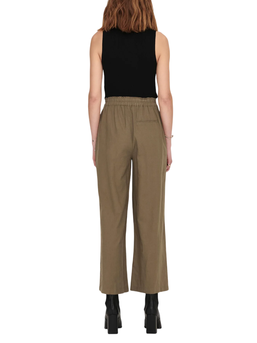 Only pantaloni gamba larga Tokyo in misto lino marrone 15259590 BRINDLE ONLY 