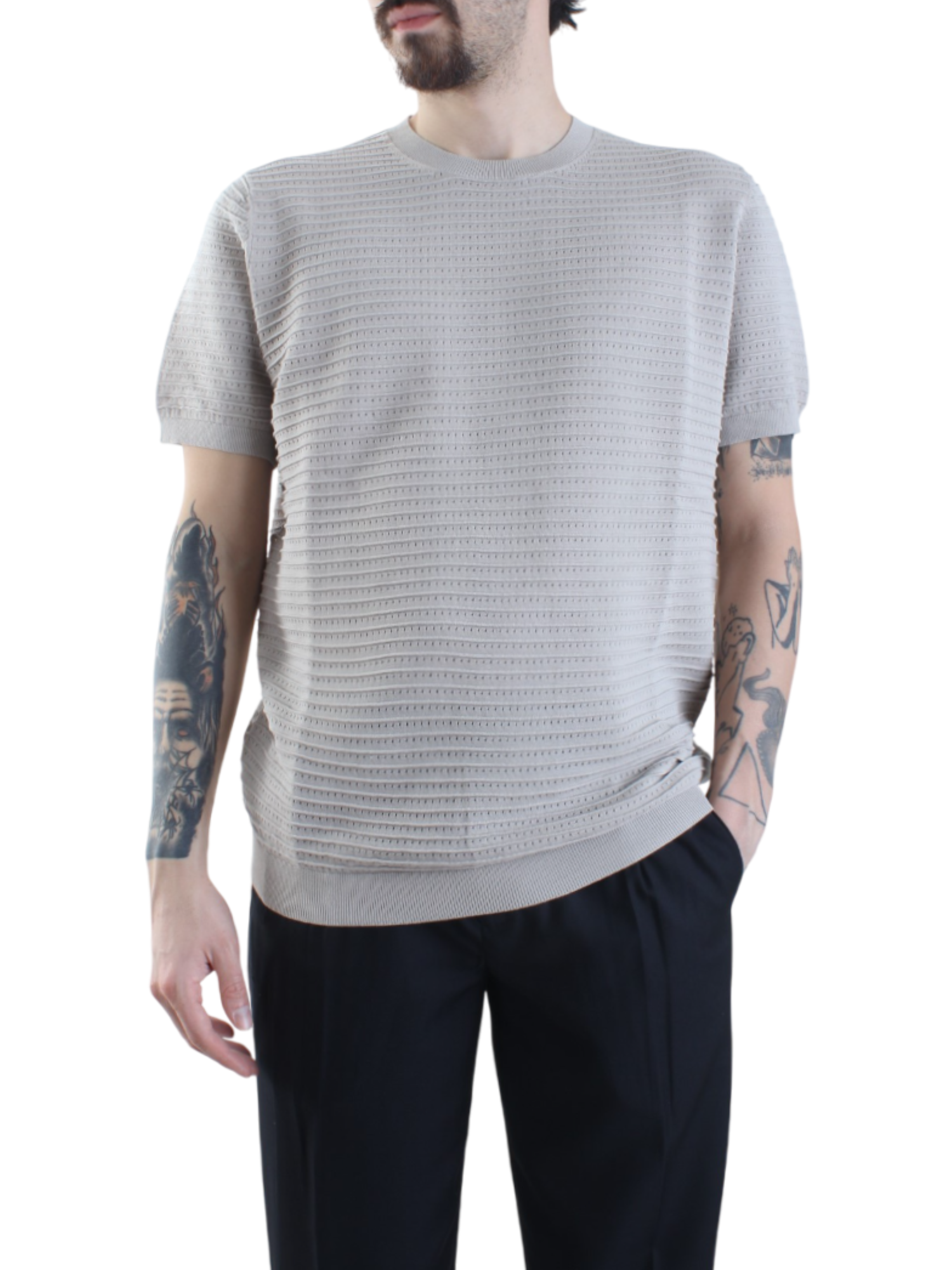 Opificio 4.0 maglia traforata manica corta ecrù 651141 CORDA Opificio 4.0 