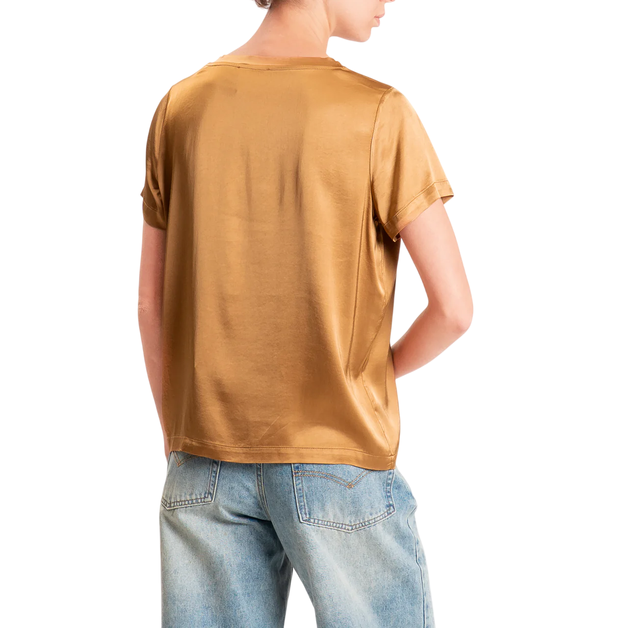 Vicolo T-shirt donna in raso manica corta marrone caramello TAB0083 BRONZO VICOLO 