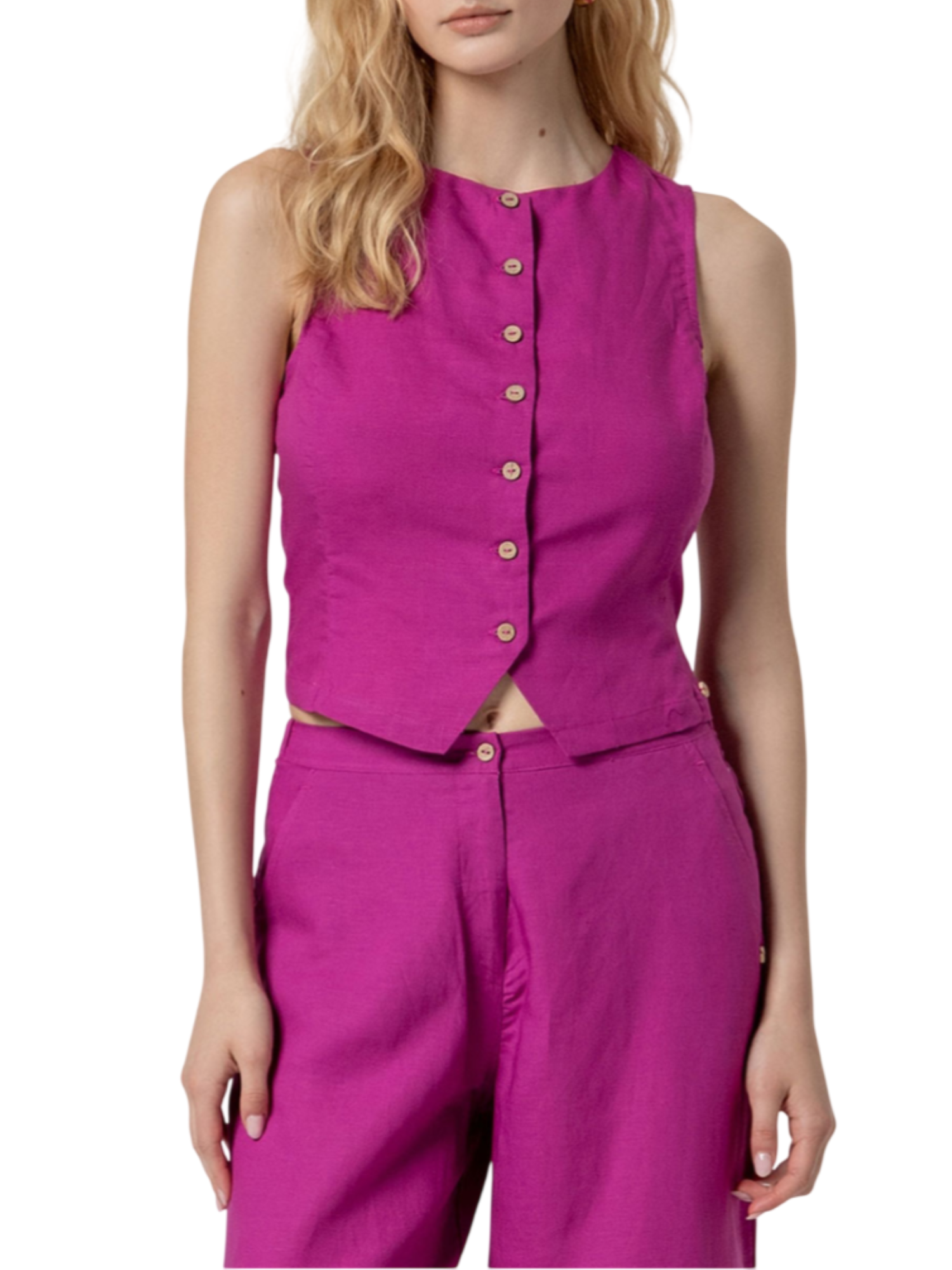 Surkana gilet donna in viscosa e lino fucsia 526NAPE324 32 SURKANA 