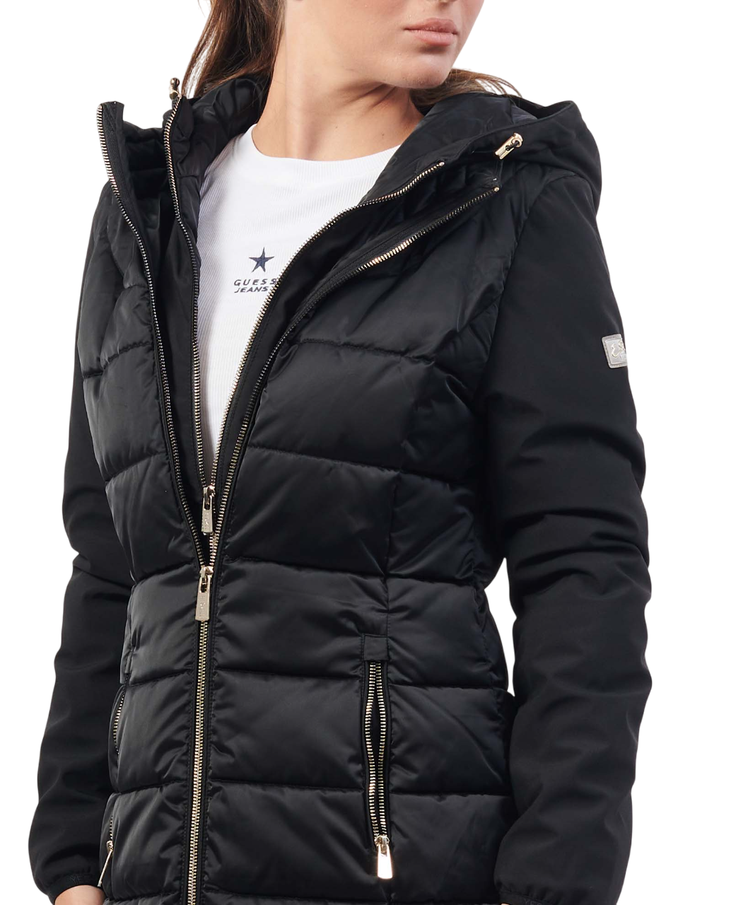 Yes Zee piumino lungo imbottito trapuntato nero O045-M800 0801 YES-ZEE 