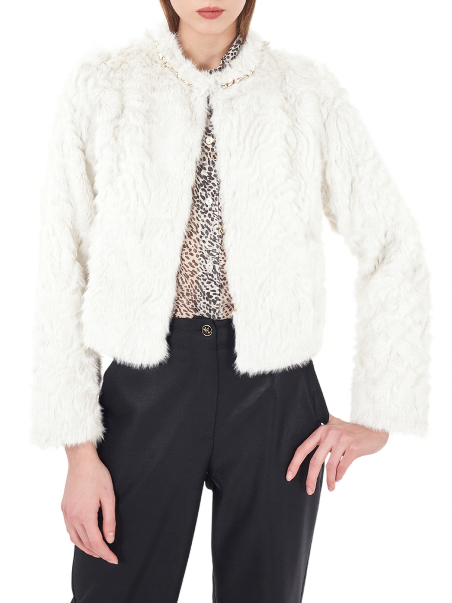 Yes Zee pelliccia ecologica con applicazioni gioiello avorio G005-KL00 0157 YES-ZEE 