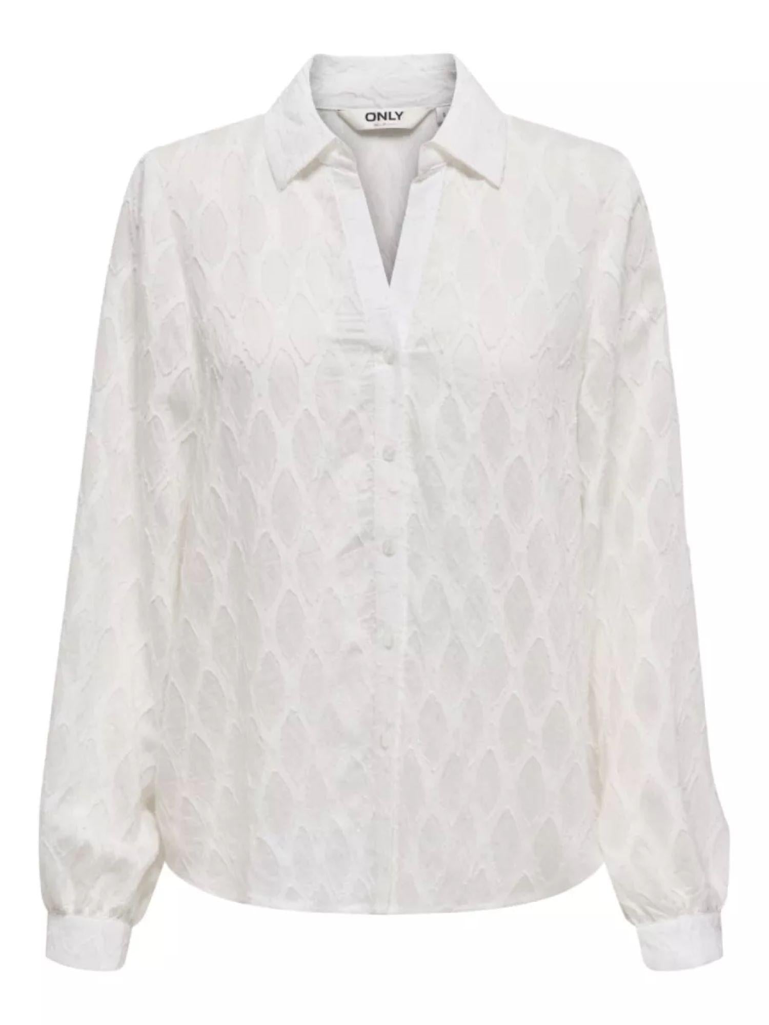 Only camicia manica lunga in tessuto lavorato bianco latte