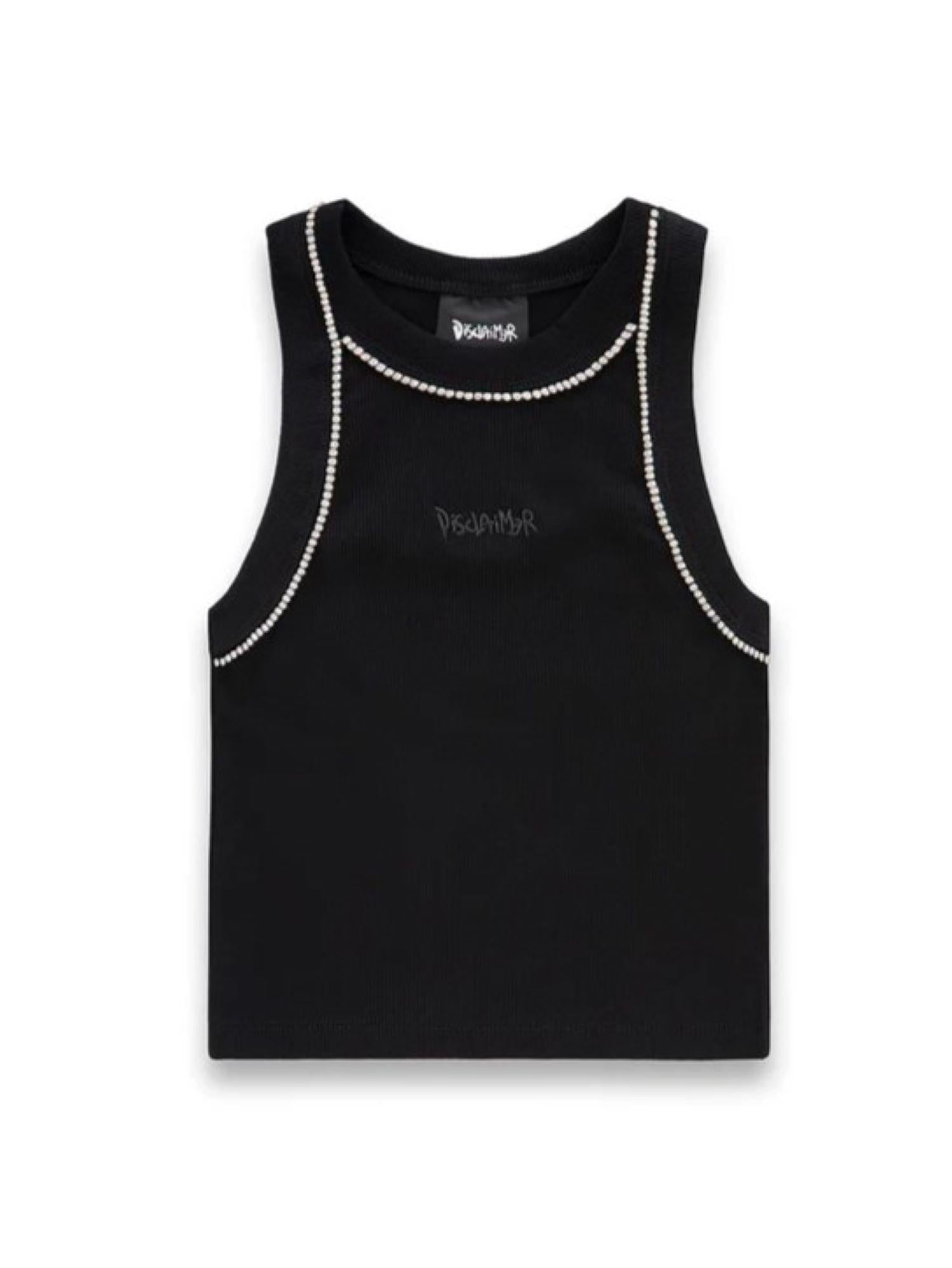 Disclaimer top crop a costine con strass nero 55603 NERO DISCLAIMER 