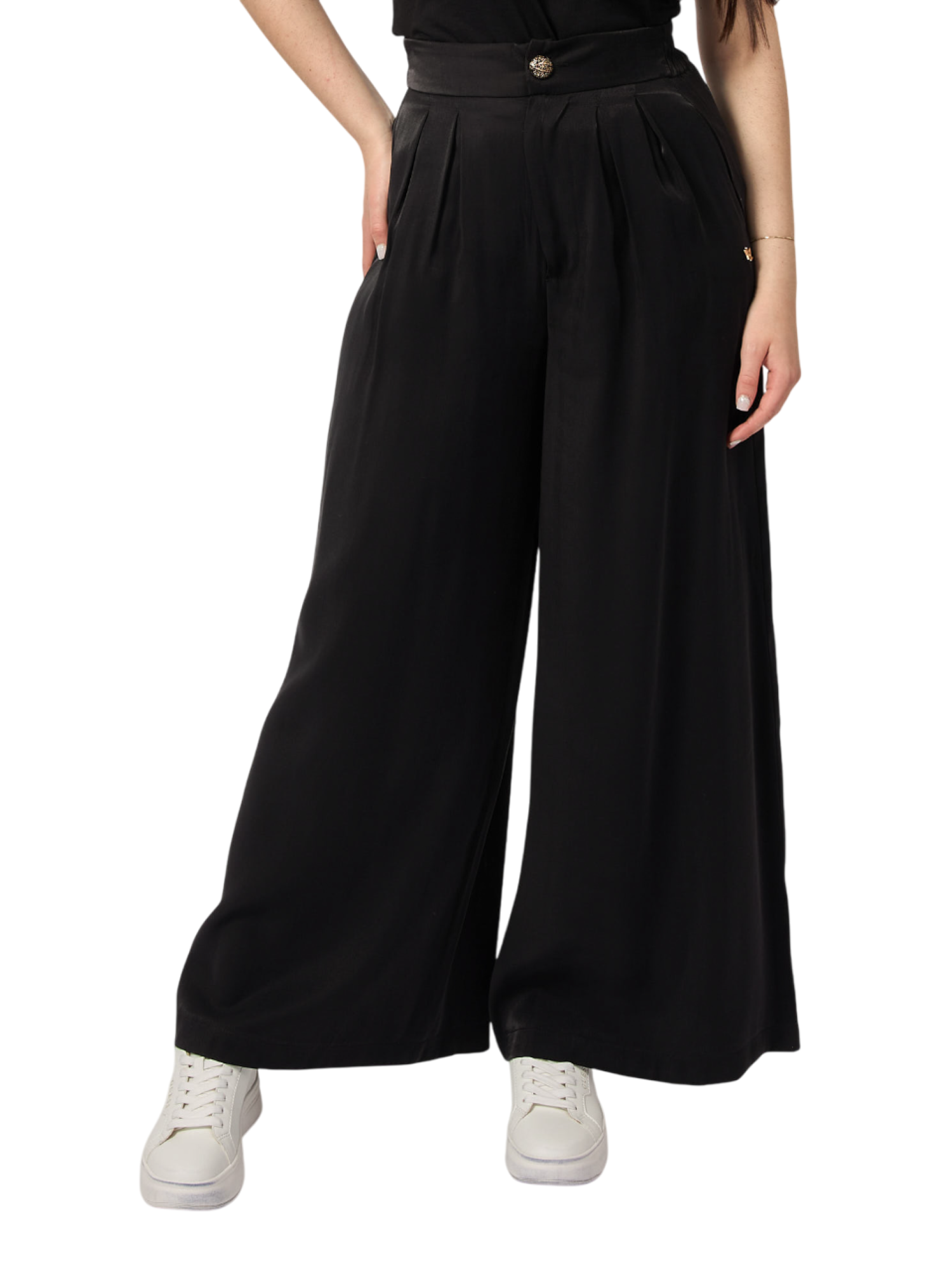 Yes Zee pantaloni gamba larga con pinces nero P322-C700 0801 YES-ZEE 