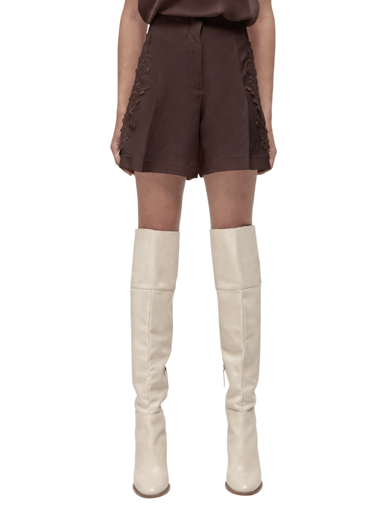 Blugirl shorts donna misto lino con ricami floreali marrone RA6096T8823 P9414 BLUGIRL 